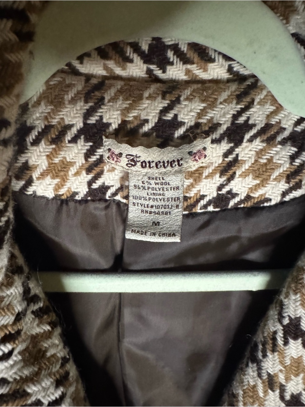 Vintage “Forever” Houndstooth Women's Blazer - Brown, Tan & Creme - Picture 6 of 7